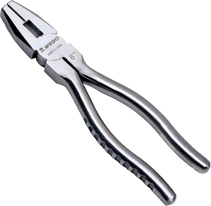 WEDO 7" Stainless Steel Lineman's Pliers,Side Cutting Pliers,Combination Pliers, Side Cutter, Wire Stripper, Crimper, Cut ACSR, Screws, Nails, Hard Wire, Corrosion Resistant
