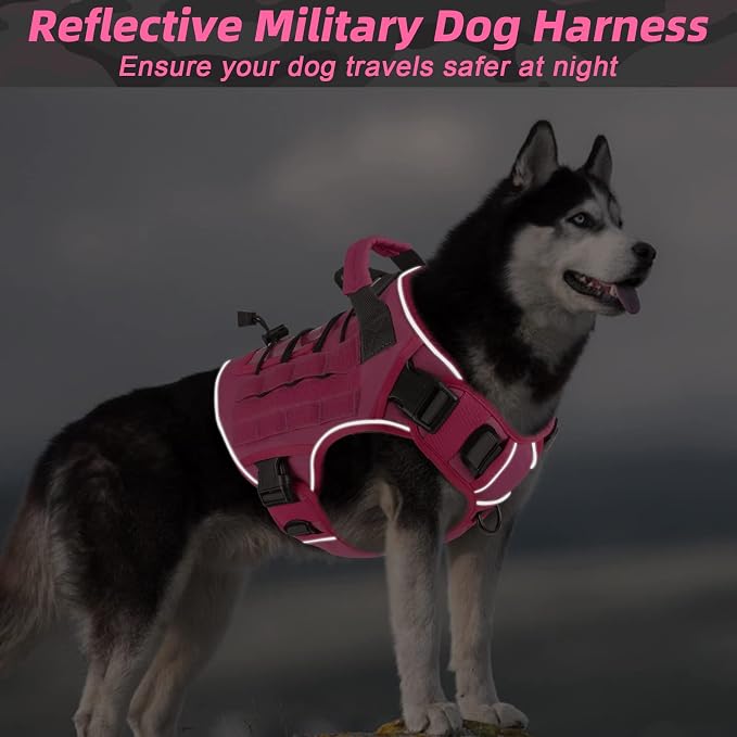 WINGOIN Pink Tactical Dog Harness for Extra Large Dogs,No Pull Dog Harness | Heavy Duty with Handle,Adjustable Reflective,Military K9 Style,Big Size Dog Vest,for Great Danen,for Walking Running Hunting