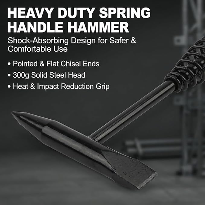 Welding Chipping Hammer and Wire Brush Set, 10.5" Welding Hammer with Spring Handle and 7.87" Steel Bristle Brush, Welding-Tools for Slag, Spatter, Residue Removal(COLOR:Black)