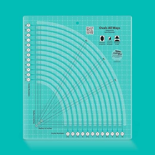 Creative Grids Ovals All Ways Quilting Ruler – CGRKAOVAL – Made in USA, 11in x 12-1/2in, Non-Slip Grip Acrylic Fabric Strip Cutting, Sewing, Crafting, Patchwork Ruler & Template