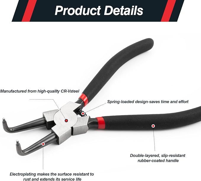 Doaho 4Pcs Snap Ring Pliers Set,Heavy Duty 7 Inch Circlip Plier Cr-V Steel C Clip Pliers Kit with Straight and Bent Jaw for Internal External Rings Automotive Machinery Repair