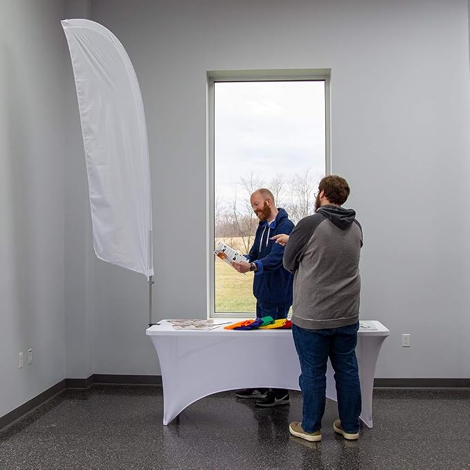 Vispronet White Small Feather Flag Kit with a Table Clamp – 1.8ft x 6.6ft Flag – Great for Businesses, Storefronts, Job Fairs, and Festivals – Printed in the USA
