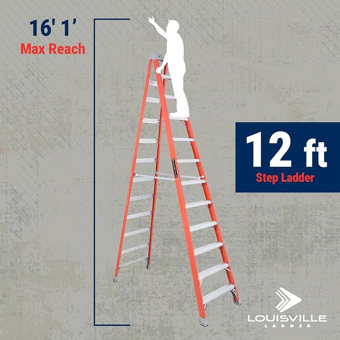 Louisville Ladder 12-Foot Fiberglass Step Ladder, 300-Pound Load Capacity, Type IA, FS1512