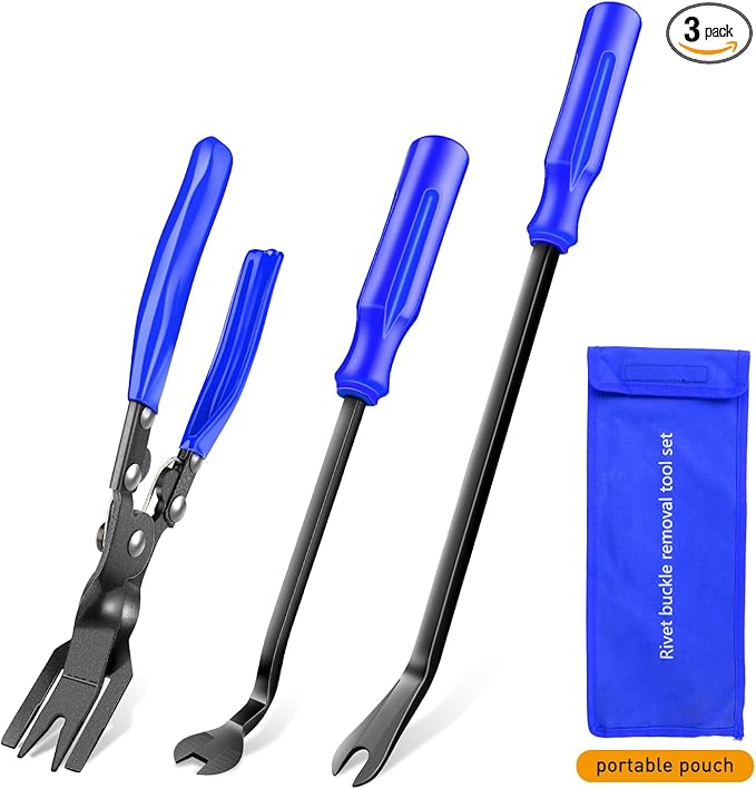 GOOACC Auto Trim Removal Tool Set 3Pcs No Scratch Pry Tool Kit with Storage Bag for Car Body Clips Door Panel Car Clips Dashboard Repair Blue