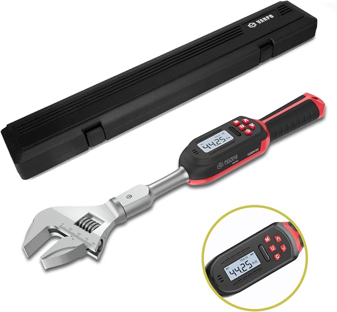 VANPO Digital HVAC Torque Wrench 2.2-44.2 ft.lb, 38mm Adjustable Jaw | 3-60 N.m Range, ±2% Accuracy, LED Buzzer Alert, 9x12mm Open End, Adjustable Digital Torque Wrench for Mini Split AC, Pipeline