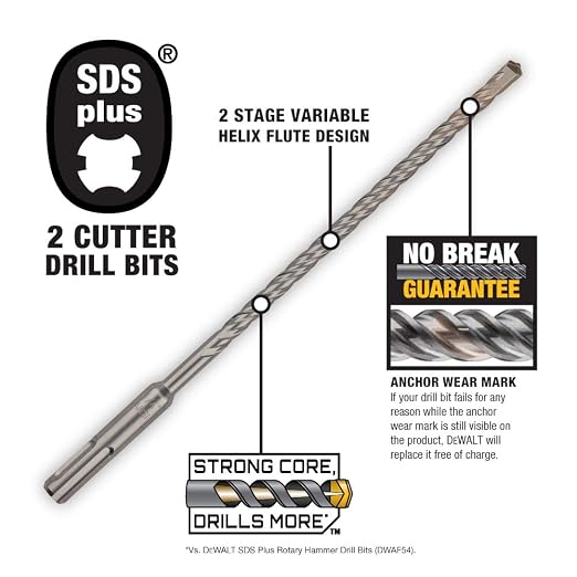 DeWalt DW5438 1/2" x 8" x 10" Rock Carbide SDS Plus Hammer Bit (Pack of 4)