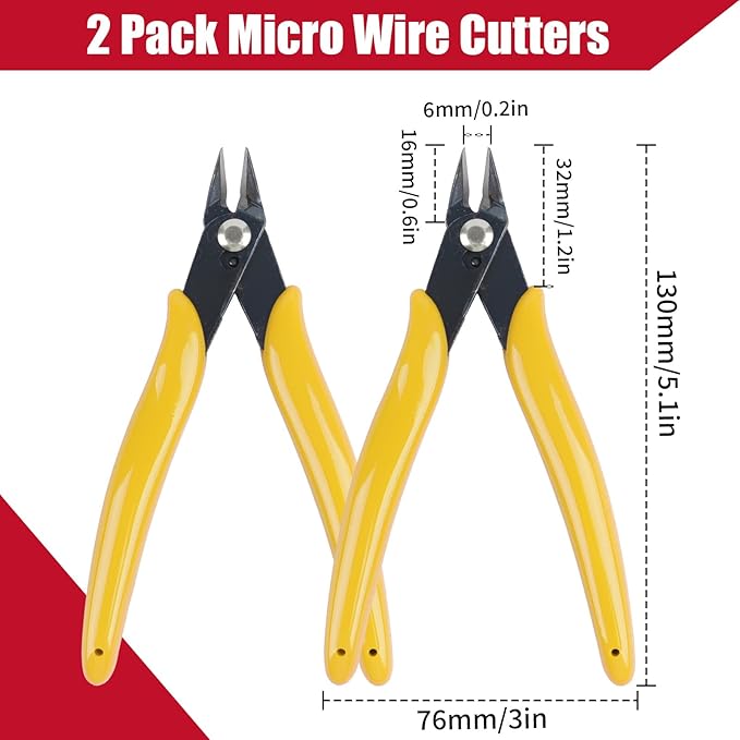 1 Pack Micro Wire Cutters, 5 Inches Flush Cutters Pliers, Diagonal Side Cutters Nippers, Zip Tie Sprue Cutter for Electronics, Plastic Models, Jewelry (Yellow)