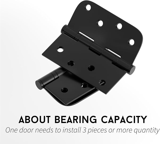 goldenwarm 6 Pack 4'' Matte Black Door Hinges – Ball Bearing 304 Stainless Steel Hinges for Exterior Doors, Square & Round Corners