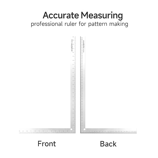 KEARING L-Square Curve Ruler,24 x 14inch and 60 x 35cm Aviation Aluminum Fashion Designer's Ruler for Pattern Making