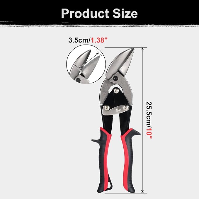 Aviation Tin Snips Set, Straight Heavy Duty Left Tin Cutting Shears, 1 Piece Metal Cutters With Comfort Grips and Safety Latch