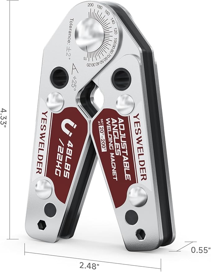 YESWELDER Adjustable Angle Welding Magnet 20-200° Magnetic Welding Holder of 48LBs Holding Power Welding Accessory