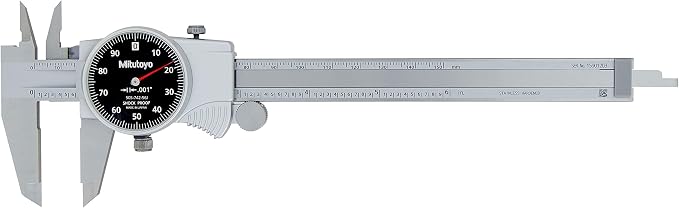 Mitutoyo 505-742-56J Dial Caliper, 0-6" Measuring Range, 0.1" per Revolution, 0.001" Graduation, Black Face, Smooth Dial Movement with Shock Protection for Precise Measurements