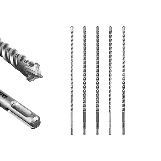 SALI 5PCS 1/2"*18" SDS Plus Rotary Hammer Drill Bit Concrete Drill Bit Kit Cross-Type Double Thread Carbide Material Suitable for Concrete, Brick, Cement Walls, Stone, Hammer Drill Bits for Concrete