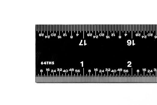 PEC Tools 18-Inch Rigid Stainless Steel Metal Ruler, High-Contrast Black Chrome Finish, 3R Graduation (1/32", 1/64", 1/10", 1/50"), Fully Hardened and Tempered, Made in USA