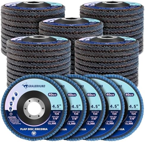 50 Pack Flap Discs 40 Grit 4 1/2" x 7/8" for Angle Grinder, T29 Flap Sanding Discs, 4 1/2 Inch Grinding Wheels, Zirconia Grinding Discs for Metal, Wood, and Stainless Steel Finishing