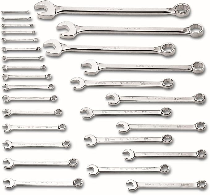 Wright Tool 760 Combination Wrench Set 12 Point Metric Satin Finish 28 Piece 6MM - 50MM Forged Steel Anti-Slip USA Made Industrial Hand Tool Wright Grip 2.0