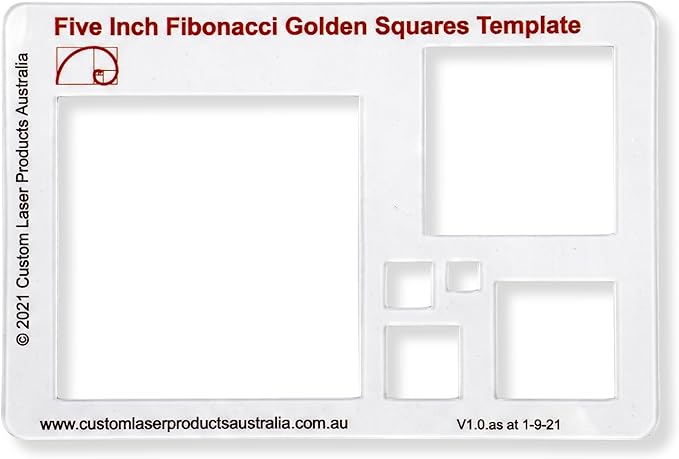 Fibonacci 5" Square Drawing Template, Golden Ratio Stencil | Australian Designed and Made; Geometric Stencil for Art; Drafting and Quilting; PETG