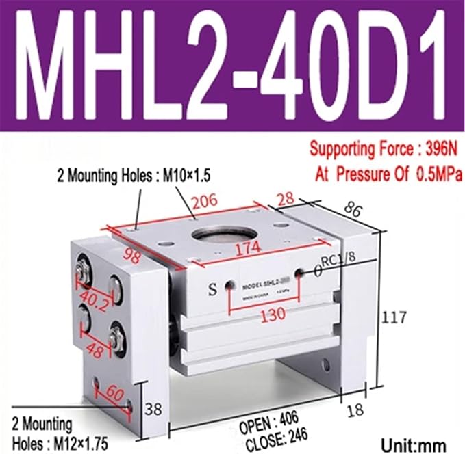 1pcs MHL2 10D 16D 20D 25D 32D 40D 1 2 Pneumatic Gripper Wide Type Air Parallel Cylinder Al Clamps Replacement T Bore 10-40mm(MHL2-40D1)