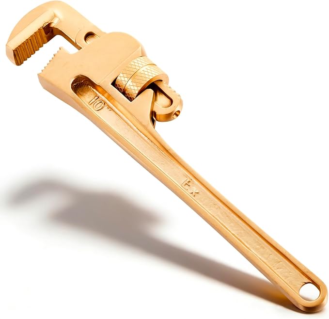 Hicarer 10'' Non-Sparking Pipe Wrench | Opening Max 35mm, Aluminum Bronze Spark-free Adjustable Pipe Spanner Straight Plumbing Wrench, Corrosion Resistant