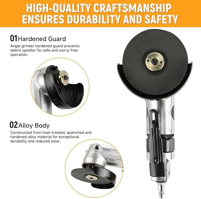 Hoteche 4-Inch Air Angle Grinder, High Speed Pneumatic Grinder, Professional Metal Cutting & Grinding Tool with Front Exhaust, Heavy Duty 1/4" Air Inlet, 90 PSI Power Tool for Fabrication