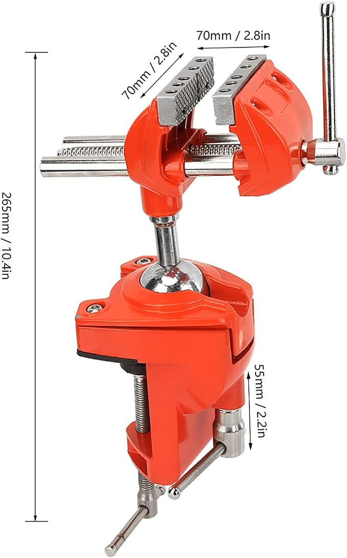 360° Swivel Clamp Bench Vise with Post, Orange for Woodworking DIY