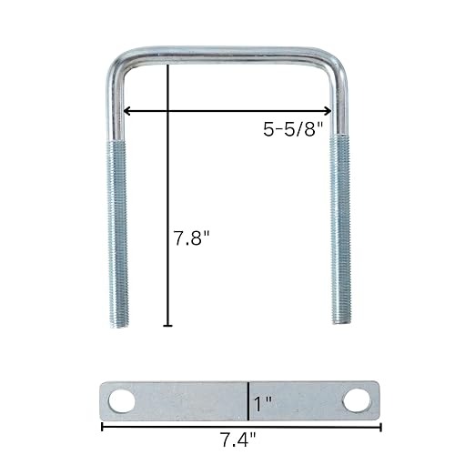 4 Pack Square U-Bolt for Trailer- Fits 5.5 Inch Wide Leaf Springs, Galvanized Steel Clamp Set, Secure Fit for Truck, Boat and Trailers