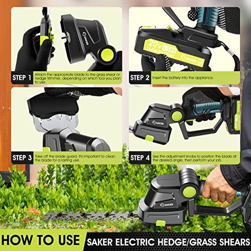 Saker 20V Cordless Hedge Trimmer,2 in 1 Electric Bush Trimmer