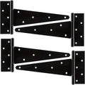 HILLMASTER 12 Inch T-Strap Heavy Duty Shed Door Hinges Gate Strap Hinges Black Tee Hinge Wrought Hardware for Wooden Fences,Yard,Barn Door,Rustproof (4 Pack)
