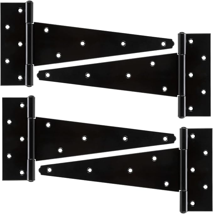HILLMASTER 12 Inch T-Strap Heavy Duty Shed Door Hinges Gate Strap Hinges Black Tee Hinge Wrought Hardware for Wooden Fences,Yard,Barn Door,Rustproof (4 Pack)