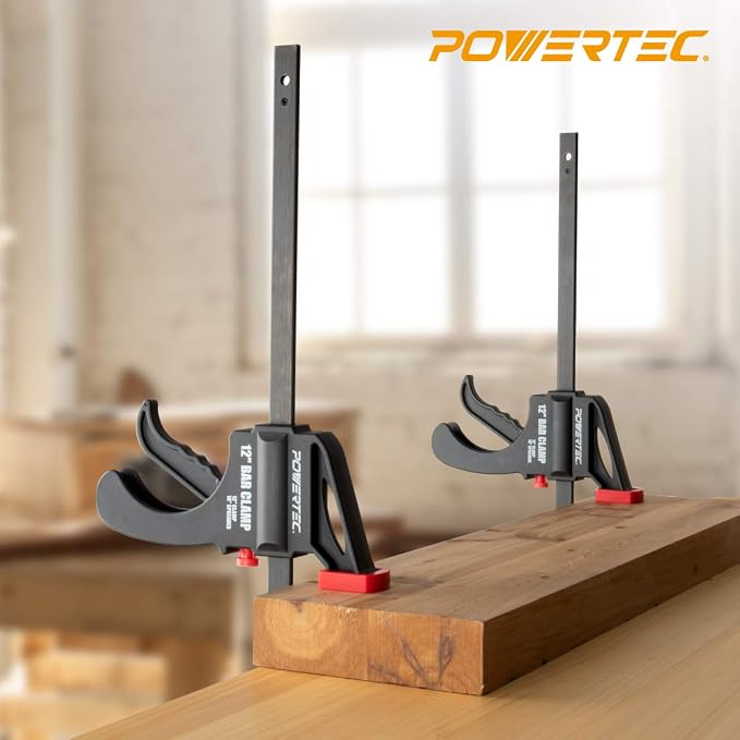 POWERTEC 71597 36 Inch Bar Clamps with Spreader, Trigger Clamps for Woodworking, One-Handed Carpenter Quick Clamp Sets for Gluing, Wood Clamps for Woodworking Tools, 2 pack