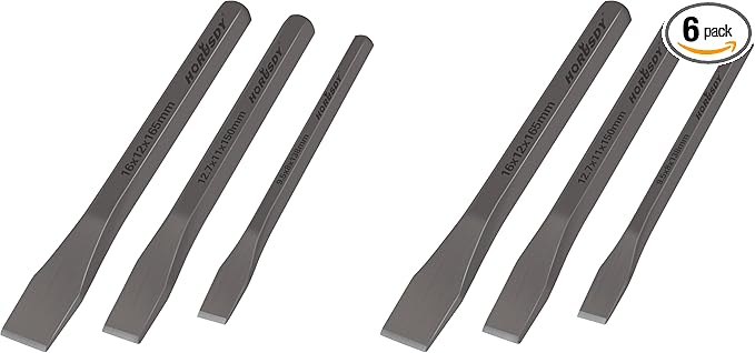 HORUSDY 3-Piece Heavy-Duty Cold Chisel Set, 3/8", 1/2", 5/8" Metal Chisels, Drop-Forged Cr-V Steel for Woodworking, Metalworking, Masonry & Carpentry (Pack of 2)
