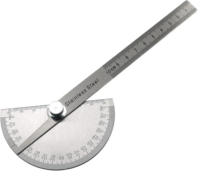 E-outstanding 0-180 Degree Protractor Angle Finder Rotary Arm Measuring Ruler, 100mm Stainless Steel