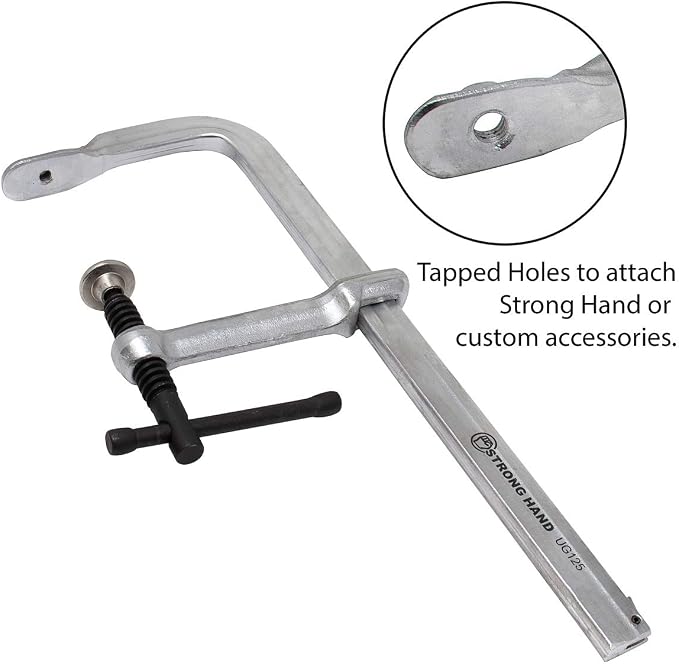 Strong Hand Tools Medium Duty Bar Clamp, Capacity 12-1/2", Clamping Pressure: 1,200 LBS, Throat Depth: 4-3/2″, Rail Size: 1 x 15/32”, UG125