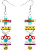 Teacher's Day Acrylic Pencil Ruler Protractor Earrings Double Sided Printing Crayon Scissors Dangle Fashion Jewelry For Women Teachers Charms Gifts