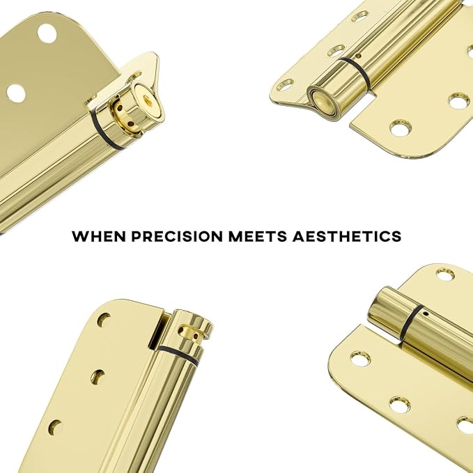goldenwarm 6 Pack 4 Inch Polished Brass Self Closing Door Hinges with 5/8'' Radius Corners - Adjustable Tension Soft Close Hinges for Interior/Exterior Doors, Durable & Quiet Closure