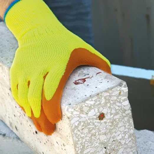 SHOWA Atlas 317 Original 1994 Crinkle Grip Work Gloves, Natural Latex Palm, Heavy Duty 10-Gauge for Construction, Landscaping, Gardening, & Masonry, Hi-Vis Yellow, X-Large, 12-Pair
