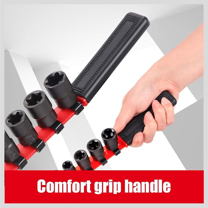 SEDY 11-Piece E-Torx Socket Set - Star Sockets Set with Socket Rail, External Torx Socket with Organizer, External Socket-Set, E4 E5 E6 E7 E8 E10 E12 E14 E16 E18 E20 Reverse Sockets Set