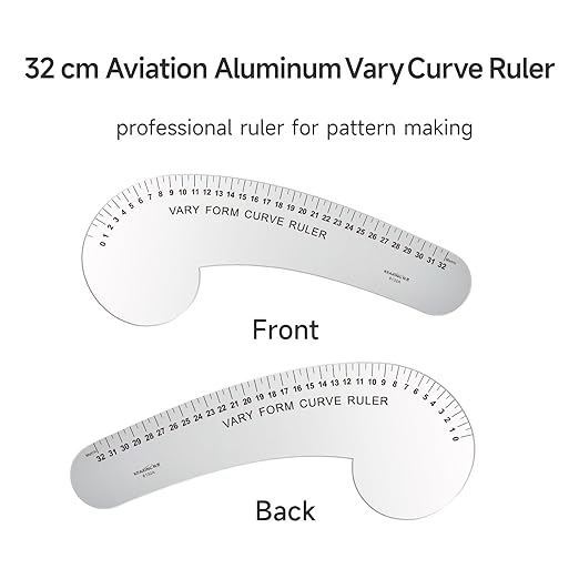 KEARING 32CM French Curve for Pattern Making, Vary Form Curve Ruler for Sewing, Aviation Aluminum Hip Curve Ruler for Measuring Sewing,Fashion Design,Quilting