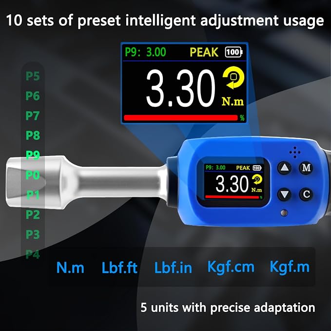 Adjustable Digital Torque Wrench, Hvac Torque Wrench 5-99.6Ft-lbs/6.8-135Nm | With 38 mm Adjustable Jaw, 3/8 Drive Ratchet, ±1% Accuracy, Color TFT Screen, Vibration, Buzzer and LED Indicator