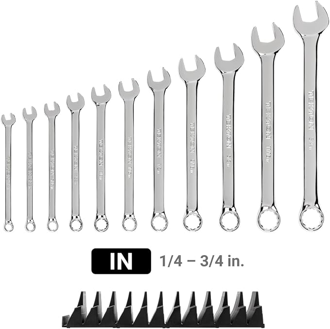 TEKTON Combination Wrench Set, 11-Piece | WCB95101 | (1/4 - 3/4 in.), Modular Organizers, Chrome Finish