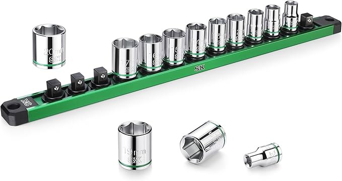 SK 3/8" Drive Socket Set, Metric Sockets, 13-Piece 8-20mm | SuperKrome Finish, Premium CR-V Steel, with Aluminum Socket Organizer