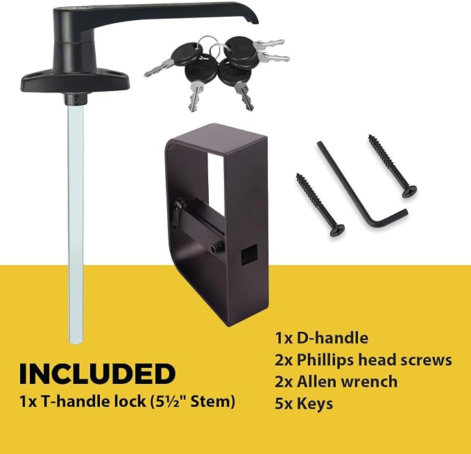 shed Door Latch shed Door Handle with 5-1/2" Stem,shed Door Lock Matching Set Includes 5 Keys forPlayhouses, shed Latch Chicken Coops,Camper, RV, Garage Door(Black)