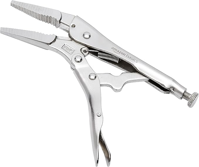 Amazon Basics 5-Piece CR-V Locking Pliers Set with Wire Cutters, 2 Straight Jaw, 3 Curved Jaw, 6.5-10 inch, Silver, Carrying Case