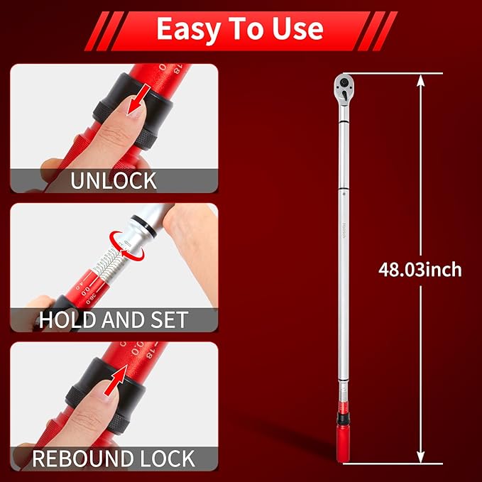 Hairich 3/4-Inch Drive Click Torque Wrench, Dual-Direction Adjustable 48 tooth 160-1000ft.lb/217-1356Nm, Professional Inch Pound Torque Wrench, for Maintenance Tool and Product Assembly