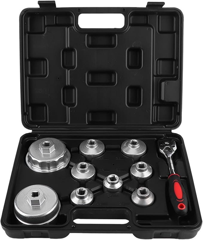 Aramox Oil Filter Wrench Cap Chrome Vanadium Oil Filter Wrench Socket Set 10 Piece 27MM to 38MM Cup Type Removal Tool for Auto Repair and Change