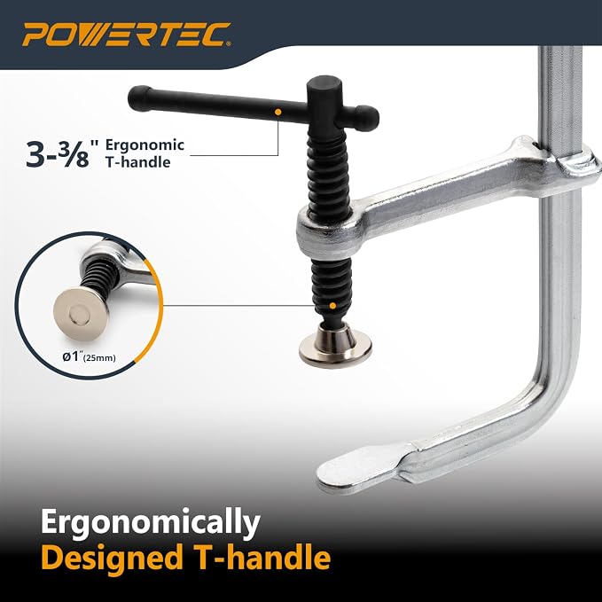 POWERTEC Heavy Duty 12" F Style Bar Clamps, 3-5/8" Throat, 480 lb Clamping Force – Woodworking, Cabinetry, Welding & Workshop Use, 2 Pack (72339)