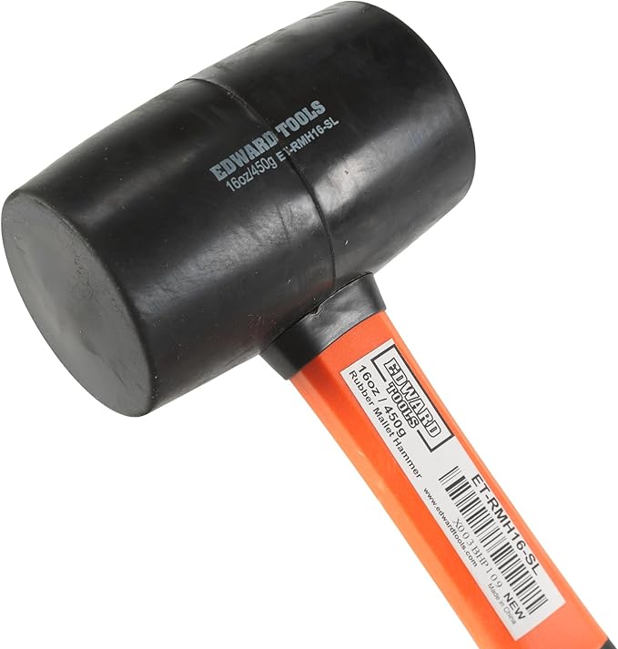 Edward Tools Rubber Mallet Hammer 16 oz - Durable Eco-friendly Rubber Hammer Head for Camping, Flooring, Tent Stakes, Woodworking, Soft Blow Tasks without Damage - Ergonomic Grip Handle