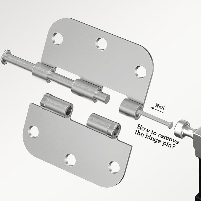30 Pack Hardware Door Hinges Brushed Nickel 3.5 Inch Rounded Lasting Mute Integral Ball Bearing Door Hinges 3 1/2" 5/8" Radius, Exterior or Interior Hinge for Wooden Doors Retreat Mansion Villa Loft