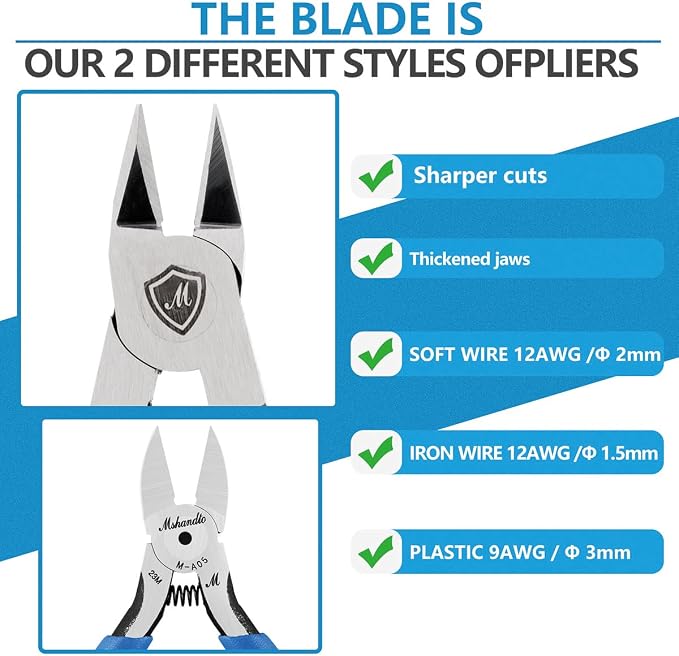 5" Flush Cutter Wire Cutters, Ultra-Sharp Precision Side & Diagonal Cutting Pliers with Spring, Chrome Vanadium Steel Wire Snips for Electronics, Model, Floral, Plastic & Soft Wire