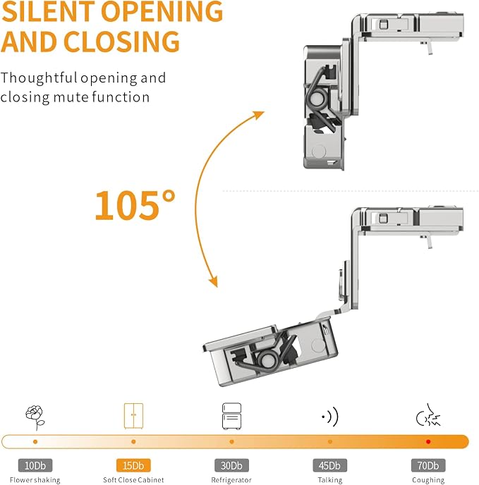 Chibery 6 Pack 1-1/2" Overlay 3D Soft Close Concealed Hinge for Face Frame Door, Smooth Slow Self Closing Hinges, Satin Nickel, Hidden 105° Open Angle Stainless Steel Hinge for Kitchen Cabinet Door